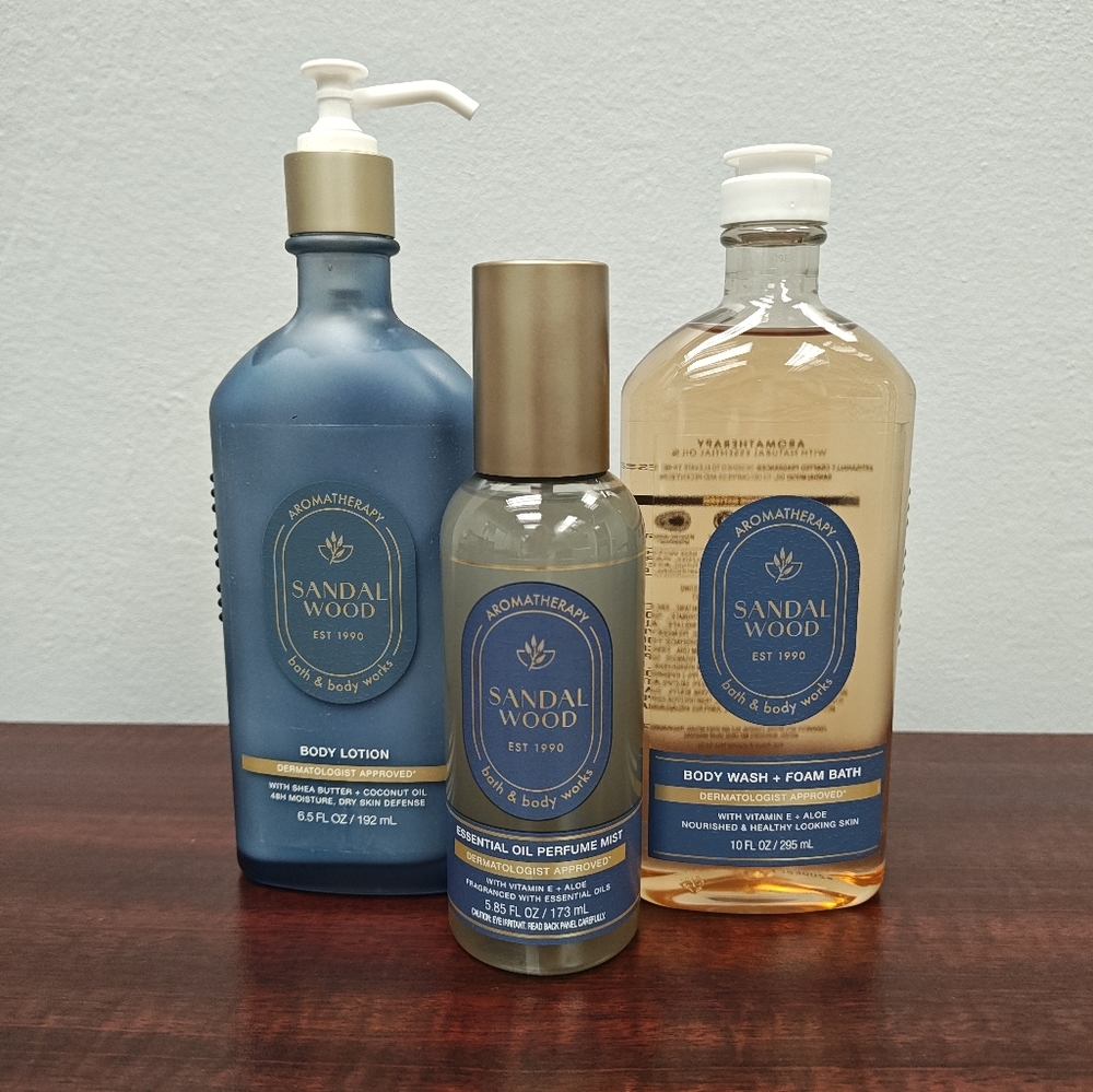 Bath & Body Works SANDALWOOD Aromatherapy 3 Piece Body Care Bundle